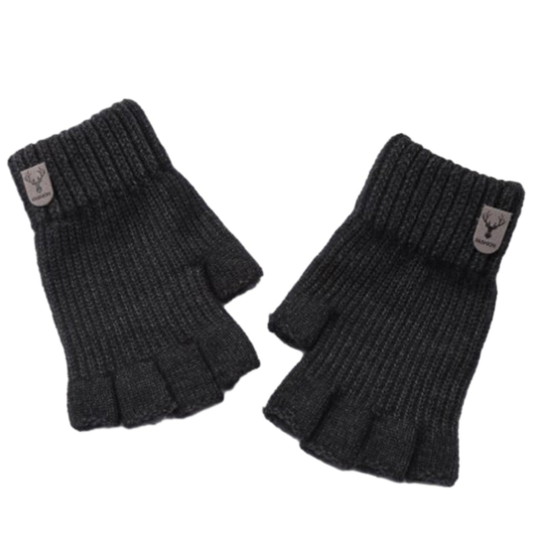 1 Pair Gloves Half Fingers Knitted Elastic Soft Anti-slip Warm Thickened Solid Color Unisex Student Winter Writing Image 1