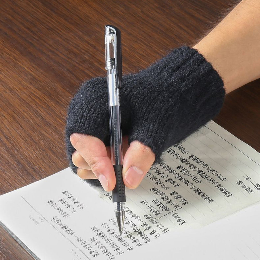 1 Pair Gloves Half Fingers Knitted Elastic Soft Anti-slip Warm Thickened Solid Color Unisex Student Winter Writing Image 8