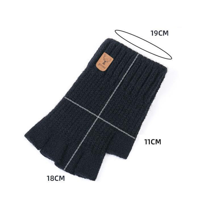 1 Pair Gloves Half Fingers Knitted Elastic Soft Anti-slip Warm Thickened Solid Color Unisex Student Winter Writing Image 10