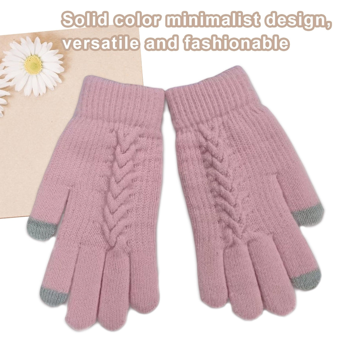 1 Pair Women Winter Warm Gloves Solid Color Cold Prevention Windproof Thickened Riding Touch Screen Gloves Image 12