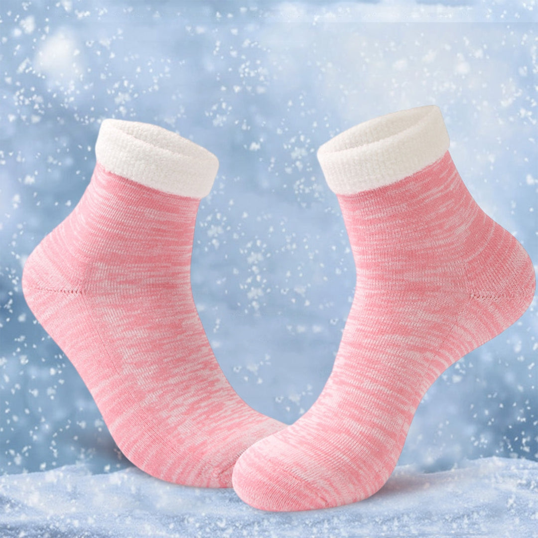1 Pair Winter Socks Thick High Elasticity Warm Anti-slip Mid-tube Color Matching Soft No Odor Unisex One Size Floor Image 10