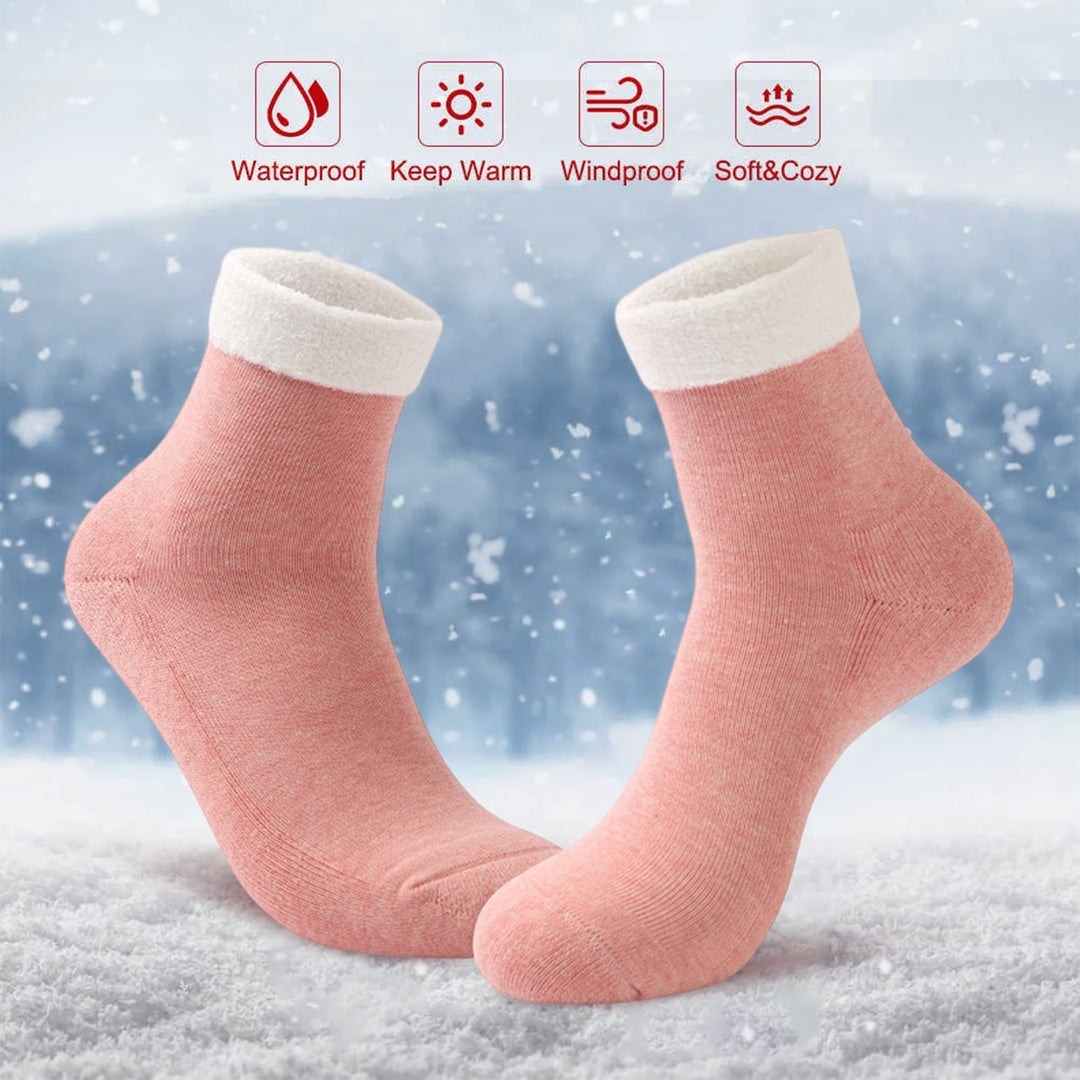 1 Pair Winter Socks Thick High Elasticity Warm Anti-slip Mid-tube Color Matching Soft No Odor Unisex One Size Floor Image 11