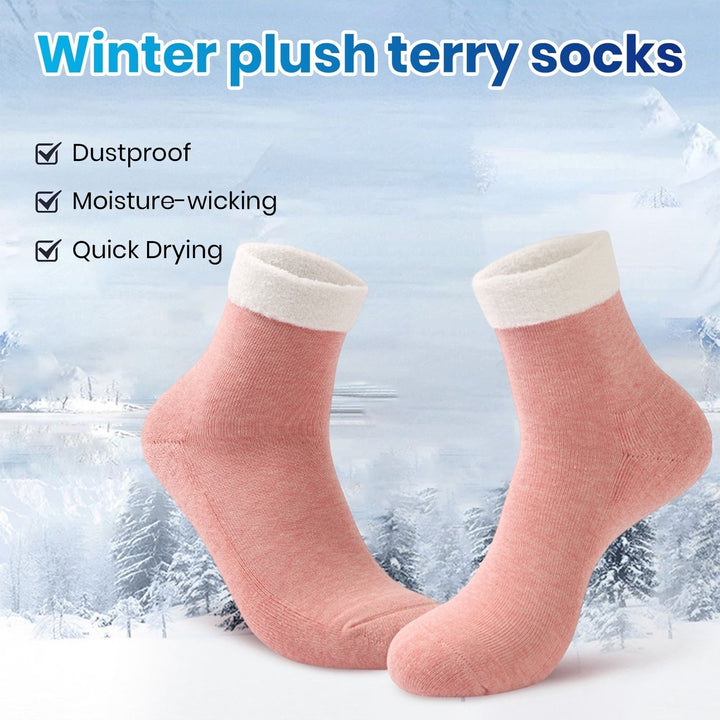 1 Pair Winter Socks Thick High Elasticity Warm Anti-slip Mid-tube Color Matching Soft No Odor Unisex One Size Floor Image 12