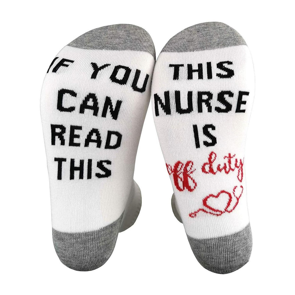 1 Pair NURSE IS OFF DUTY Letter Print Socks Mid-tube Anti-slip Fun Cotton Socks Men Women Floor Socks Image 2