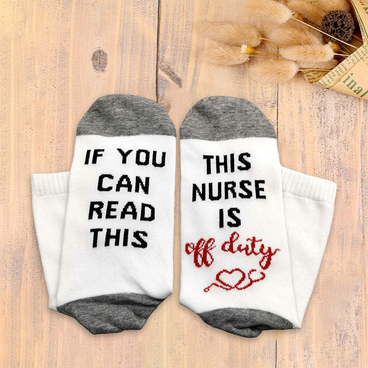 1 Pair NURSE IS OFF DUTY Letter Print Socks Mid-tube Anti-slip Fun Cotton Socks Men Women Floor Socks Image 9