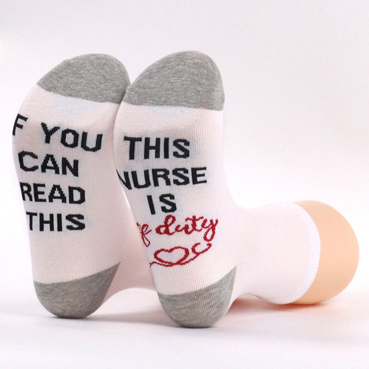 1 Pair NURSE IS OFF DUTY Letter Print Socks Mid-tube Anti-slip Fun Cotton Socks Men Women Floor Socks Image 11