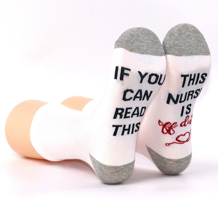 1 Pair NURSE IS OFF DUTY Letter Print Socks Mid-tube Anti-slip Fun Cotton Socks Men Women Floor Socks Image 12