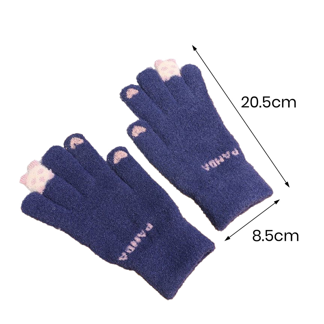 1 Pair Winter Gloves Touch Screen Knitted Elastic Soft Warm Thick Five Fingers Cartoon Panda Print Image 11