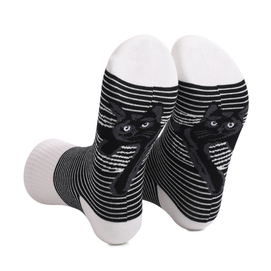 1 Pair Cat Print Socks Unisex Striped Color Matching Soft Mid-tube Elastic Snti-slip Warm No Odor Breathable Sports Image 1