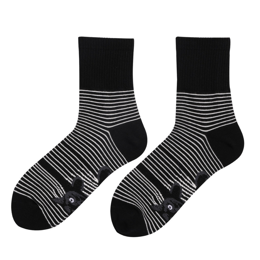 1 Pair Cat Print Socks Unisex Striped Color Matching Soft Mid-tube Elastic Snti-slip Warm No Odor Breathable Sports Image 2