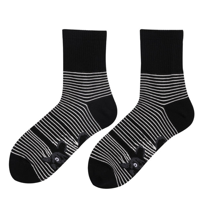 1 Pair Cat Print Socks Unisex Striped Color Matching Soft Mid-tube Elastic Snti-slip Warm No Odor Breathable Sports Image 1