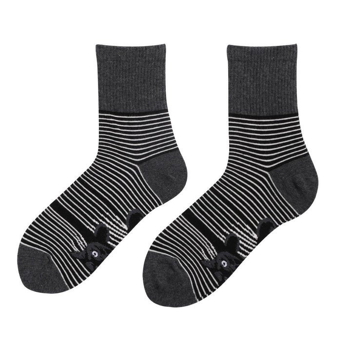 1 Pair Cat Print Socks Unisex Striped Color Matching Soft Mid-tube Elastic Snti-slip Warm No Odor Breathable Sports Image 3