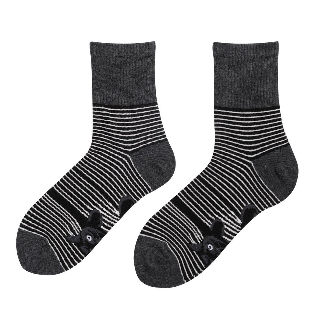 1 Pair Cat Print Socks Unisex Striped Color Matching Soft Mid-tube Elastic Snti-slip Warm No Odor Breathable Sports Image 1