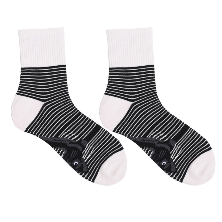 1 Pair Cat Print Socks Unisex Striped Color Matching Soft Mid-tube Elastic Snti-slip Warm No Odor Breathable Sports Image 4