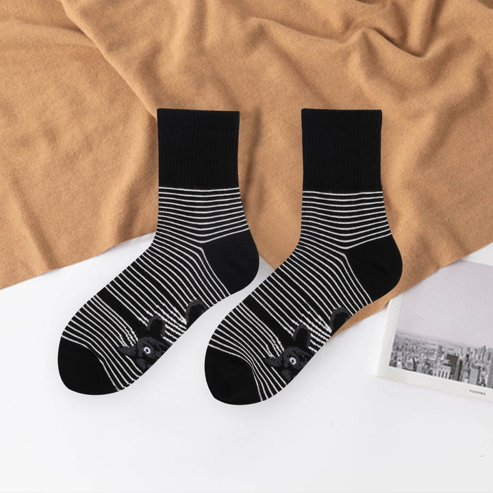 1 Pair Cat Print Socks Unisex Striped Color Matching Soft Mid-tube Elastic Snti-slip Warm No Odor Breathable Sports Image 4