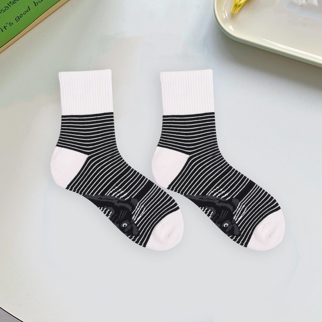 1 Pair Cat Print Socks Unisex Striped Color Matching Soft Mid-tube Elastic Snti-slip Warm No Odor Breathable Sports Image 6