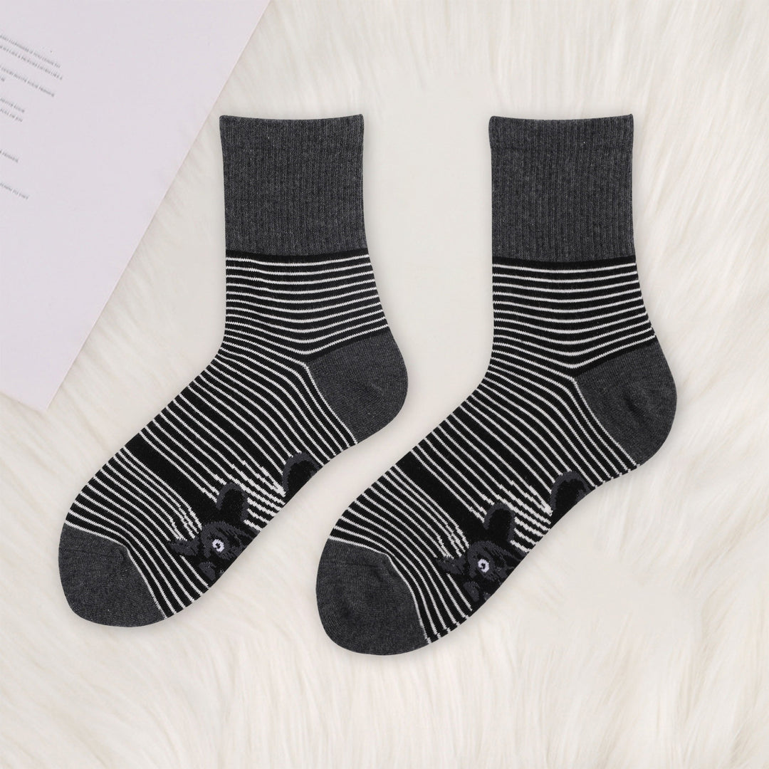 1 Pair Cat Print Socks Unisex Striped Color Matching Soft Mid-tube Elastic Snti-slip Warm No Odor Breathable Sports Image 7