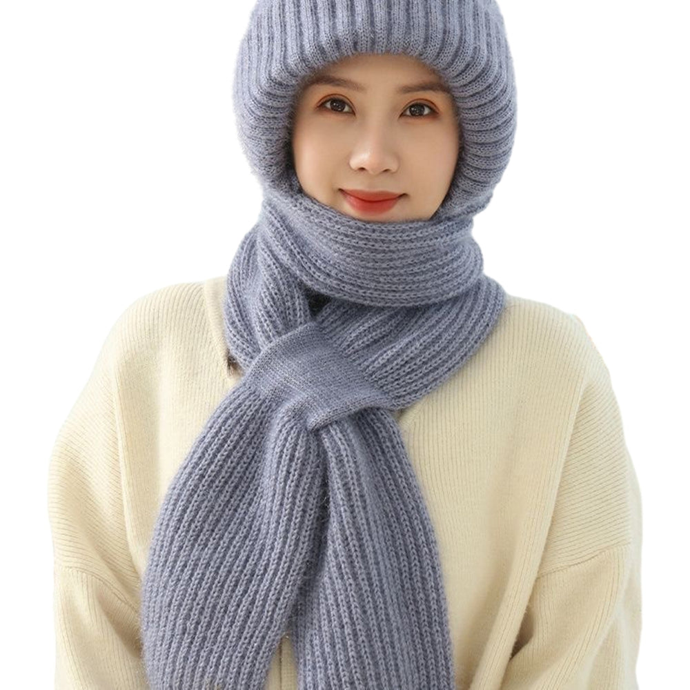 Winter Warm Hat with Scarf Solid Color Friendly to Skin Windproof Thickened Ear Protection Outdoor Beanie Hat for Women Image 2