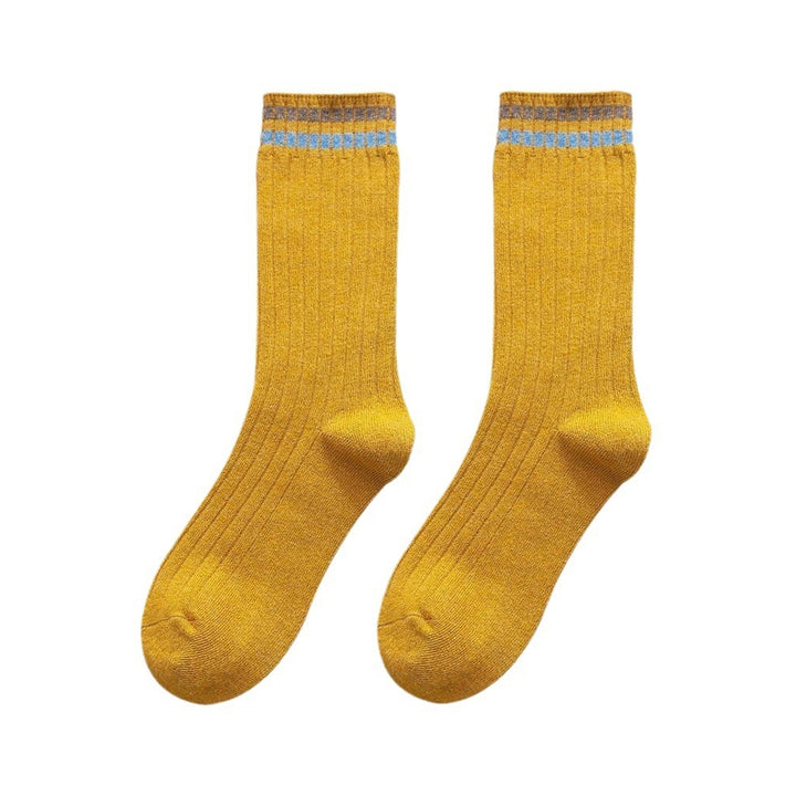 1 Pair Women Fall Winter Socks Solid Color Mid-tube Thick Warm No Odor Elastic Anti-slip Striped Sweat Absorption Lady Image 4