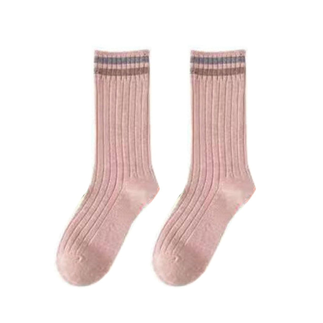 1 Pair Women Fall Winter Socks Solid Color Mid-tube Thick Warm No Odor Elastic Anti-slip Striped Sweat Absorption Lady Image 9