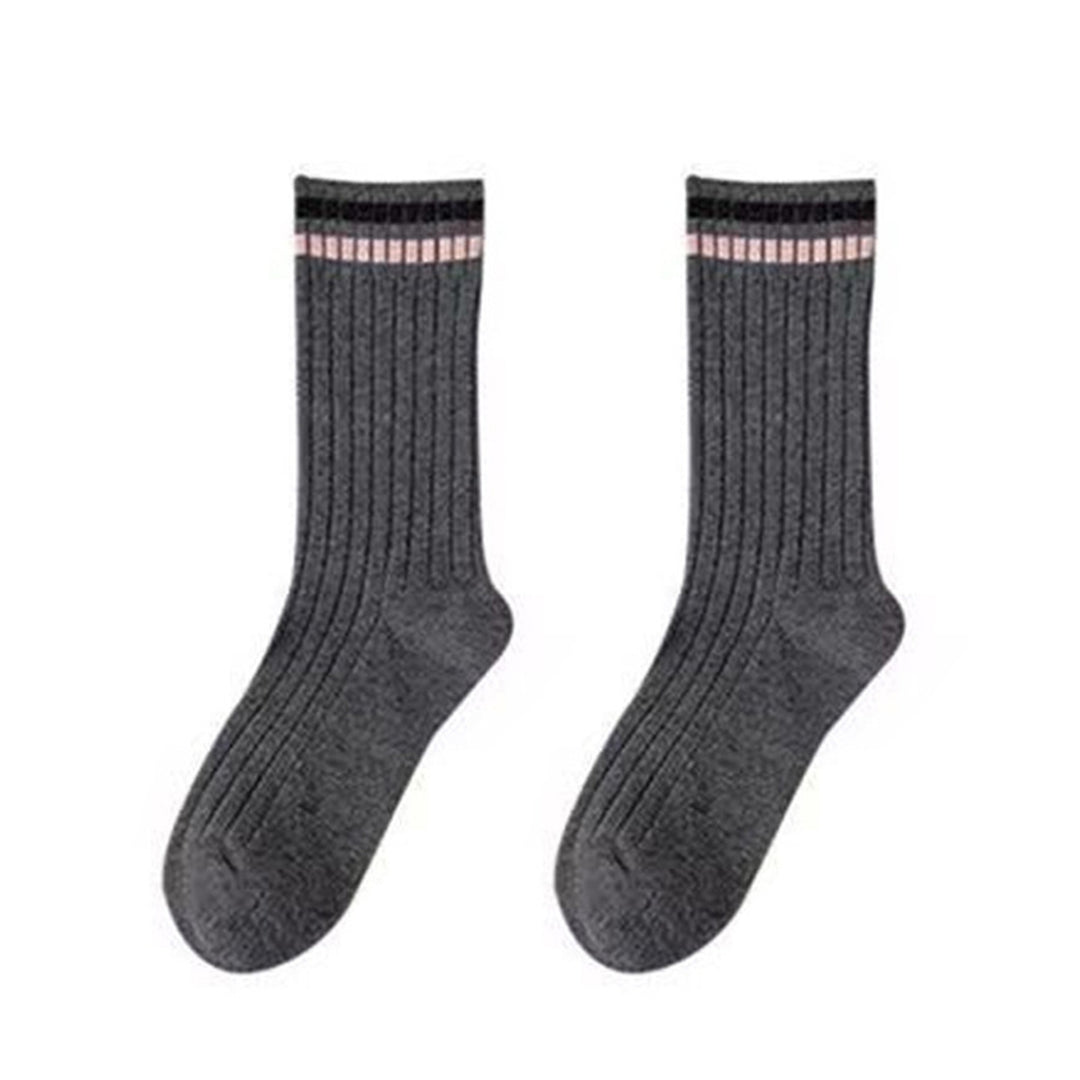 1 Pair Women Fall Winter Socks Solid Color Mid-tube Thick Warm No Odor Elastic Anti-slip Striped Sweat Absorption Lady Image 11