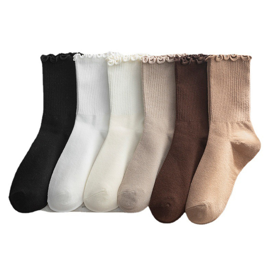 2 Pair Women Solid Color Crew Socks Sheer Trim Mid-tube Socks Soft Breathable High Elastic Pile Socks Image 11