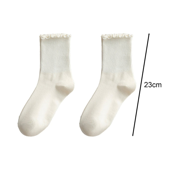 2 Pair Women Solid Color Crew Socks Sheer Trim Mid-tube Socks Soft Breathable High Elastic Pile Socks Image 12