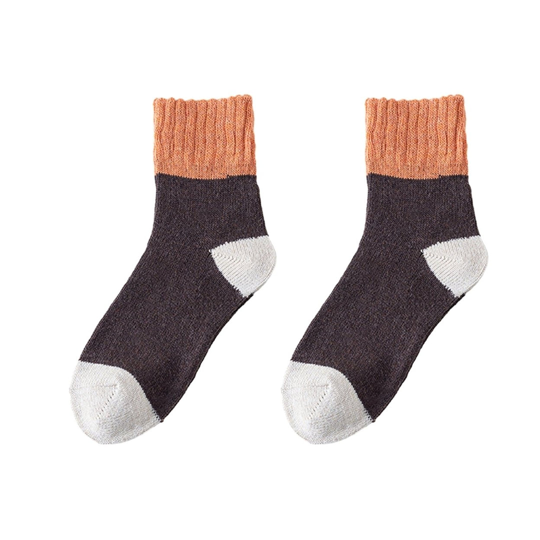 1 Pair Women Fall Winter Socks Contrast Color Mid-tube Thick Warm No Odor Elastic Anti-slip Knitted Sweat Absorption Image 3