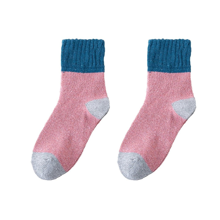 1 Pair Women Fall Winter Socks Contrast Color Mid-tube Thick Warm No Odor Elastic Anti-slip Knitted Sweat Absorption Image 1