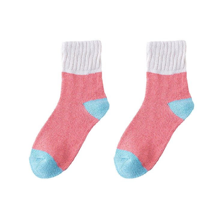 1 Pair Women Fall Winter Socks Contrast Color Mid-tube Thick Warm No Odor Elastic Anti-slip Knitted Sweat Absorption Image 6