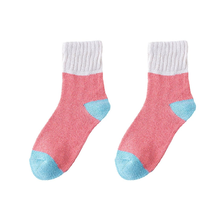 1 Pair Women Fall Winter Socks Contrast Color Mid-tube Thick Warm No Odor Elastic Anti-slip Knitted Sweat Absorption Image 1