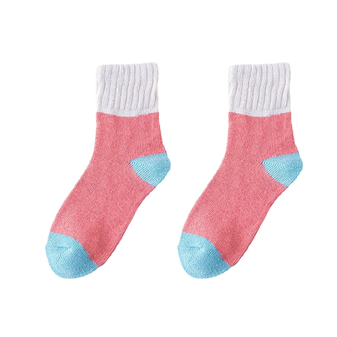 1 Pair Women Fall Winter Socks Contrast Color Mid-tube Thick Warm No Odor Elastic Anti-slip Knitted Sweat Absorption Image 1