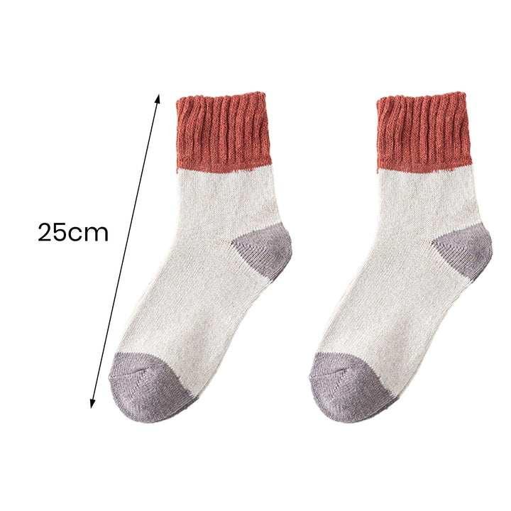 1 Pair Women Fall Winter Socks Contrast Color Mid-tube Thick Warm No Odor Elastic Anti-slip Knitted Sweat Absorption Image 10