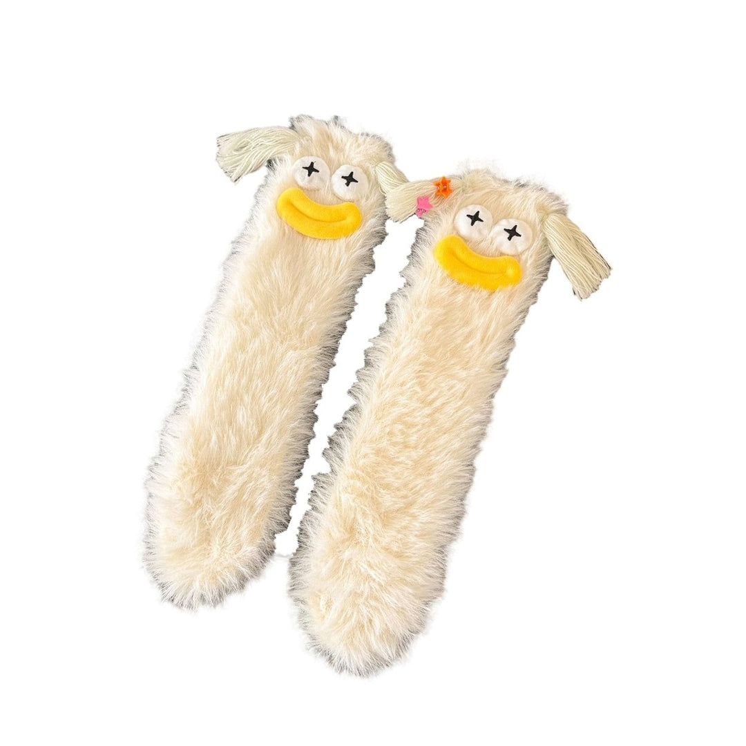 1 Pair Girls Winter Cartoon Plush Socks Warm Cozy Fluffy Socks Coral Velvet Floor Sleep Socks Ugly Funny Socks Image 1
