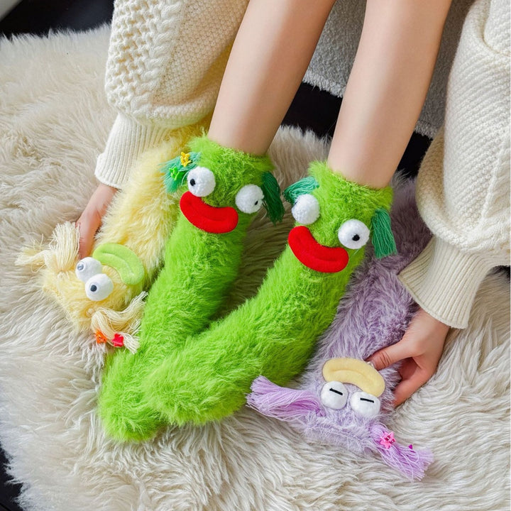 1 Pair Girls Winter Cartoon Plush Socks Warm Cozy Fluffy Socks Coral Velvet Floor Sleep Socks Ugly Funny Socks Image 8
