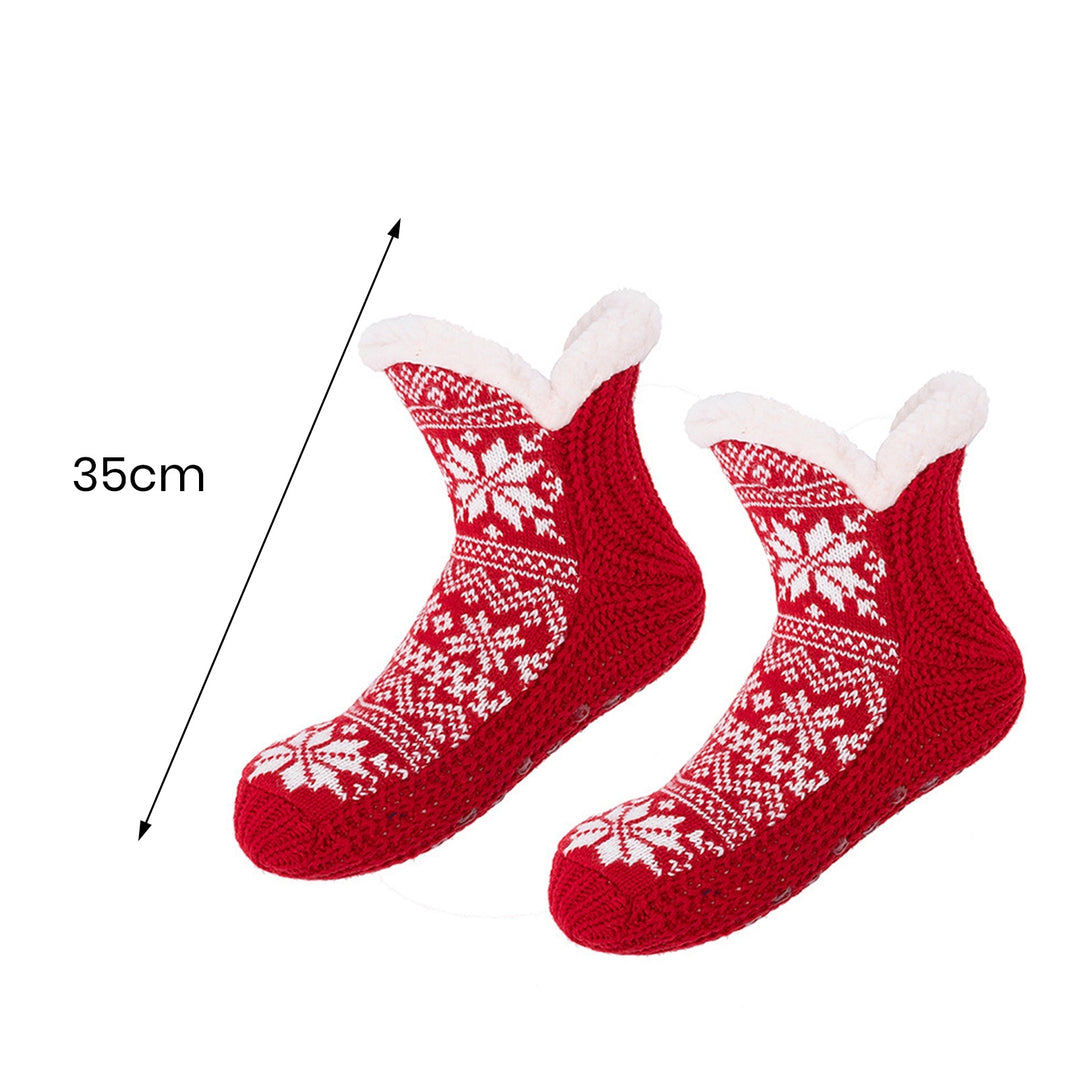 1 Pair Winter Floor Socks Thick Plush Lining Snowflake Print Knitted Elastic Warm Cold Resistant Image 7
