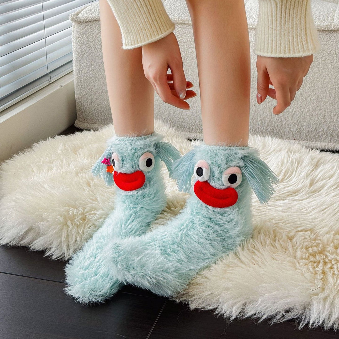 1 Pair Girls Winter Cartoon Plush Socks Warm Cozy Fluffy Socks Coral Velvet Floor Sleep Socks Ugly Funny Socks Image 9