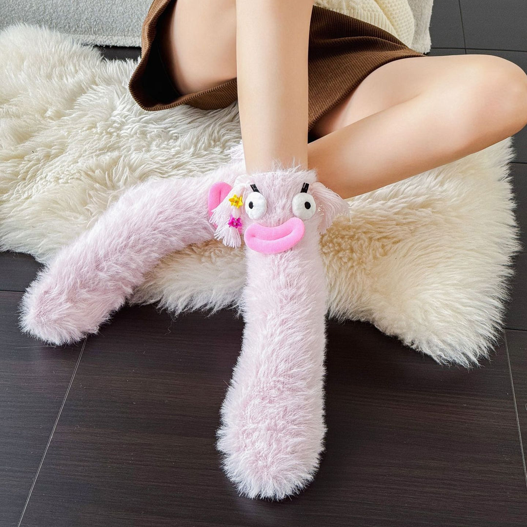 1 Pair Girls Winter Cartoon Plush Socks Warm Cozy Fluffy Socks Coral Velvet Floor Sleep Socks Ugly Funny Socks Image 10