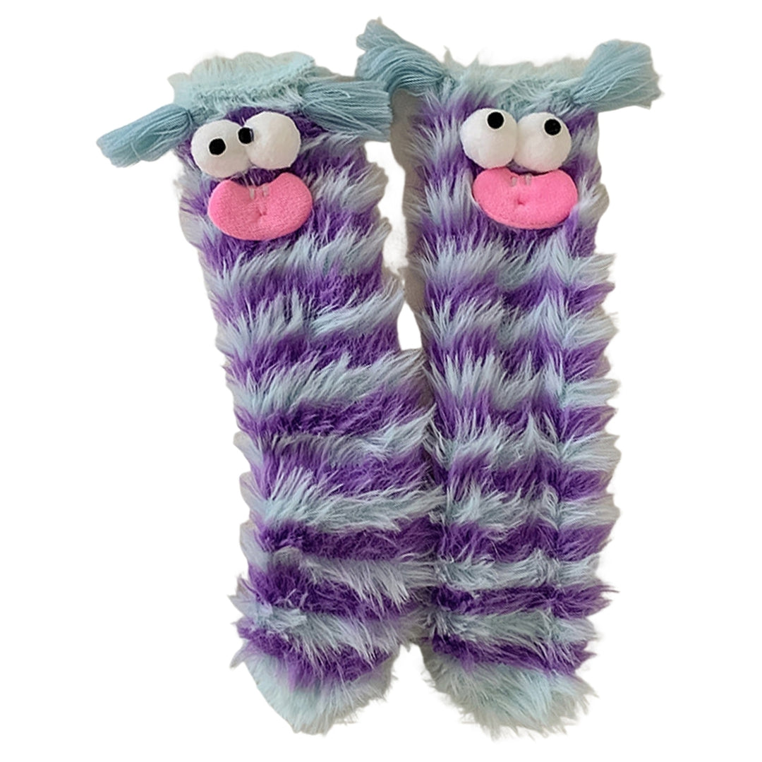 1 Pair Women Winter Socks Cartoon Decor Thick Plush Elastic Anti-slip Cozy Fuzzy Thickened Mid-tube Floor Socks Sleeping Image 9