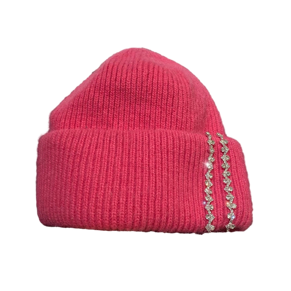 Women Winter Hat Thickened Knitted Rhinestone Decor Elastic Warm Windproof Solid Color Dome Anti-slip Cozy Lady Outdoor Image 2