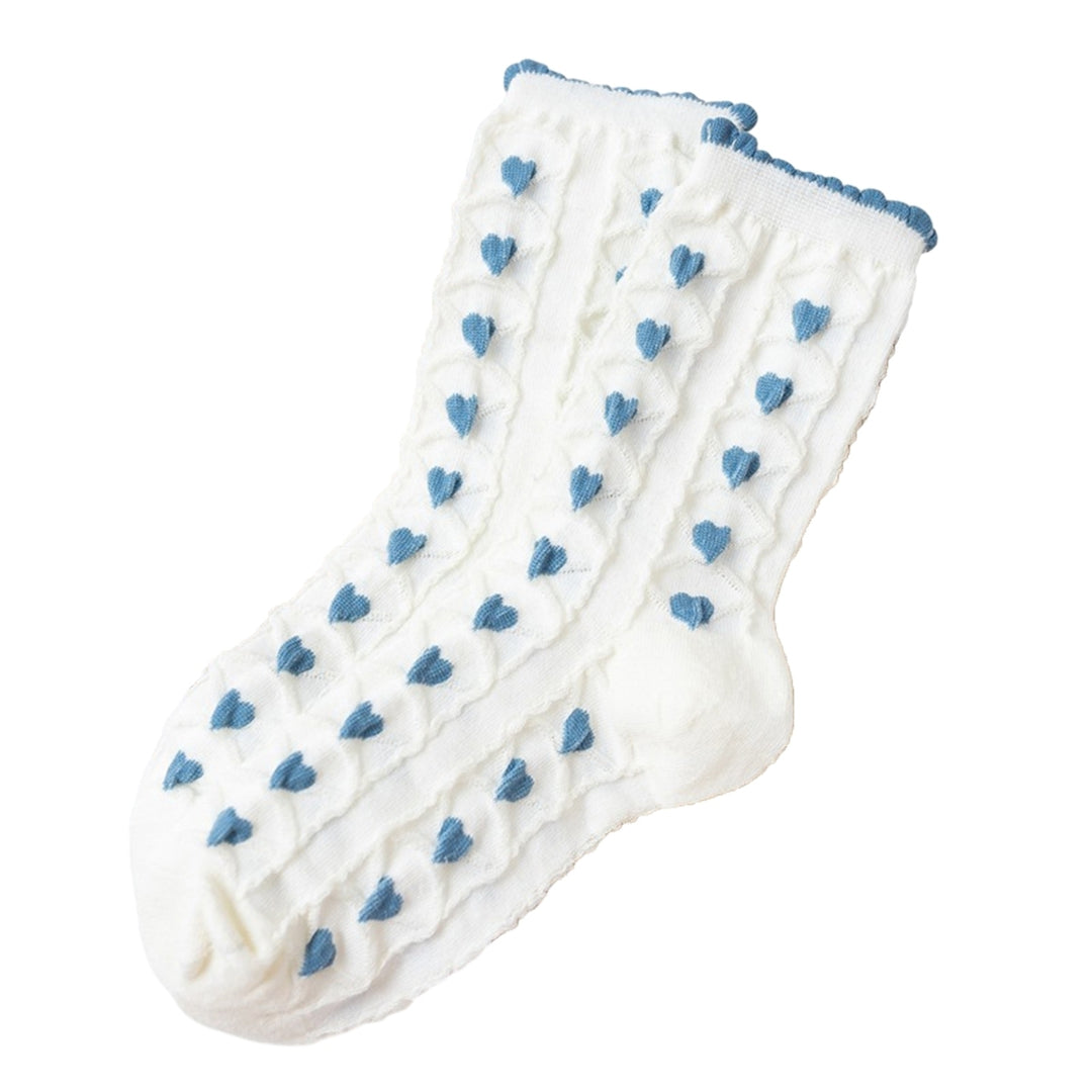 1 Pair Women Cotton Crew Socks 3D Floral Pattern Mid-tube Socks Soft Breathable High Elastic Pile Socks Image 3