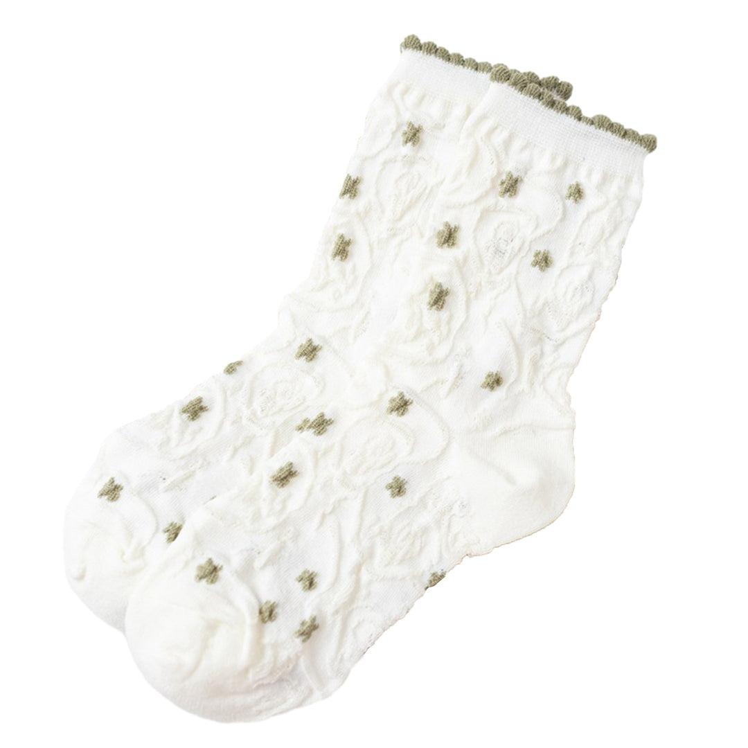 1 Pair Women Cotton Crew Socks 3D Floral Pattern Mid-tube Socks Soft Breathable High Elastic Pile Socks Image 6