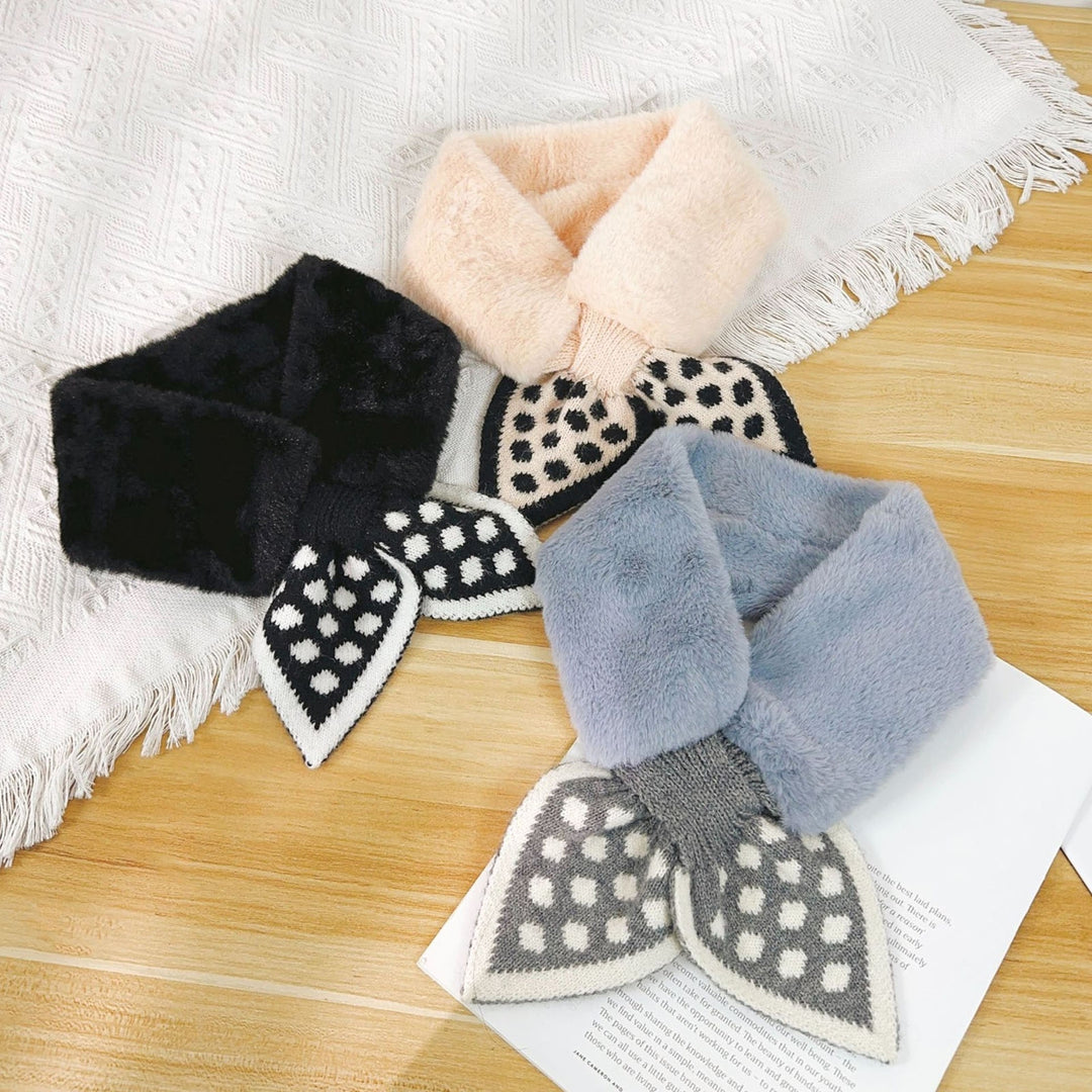 Winter Warm Plush Scarf Imitate Rabbit faux Cross Scarf Autumn Winter Dot Print Plush Neck Gaiter Women Scarf Image 9