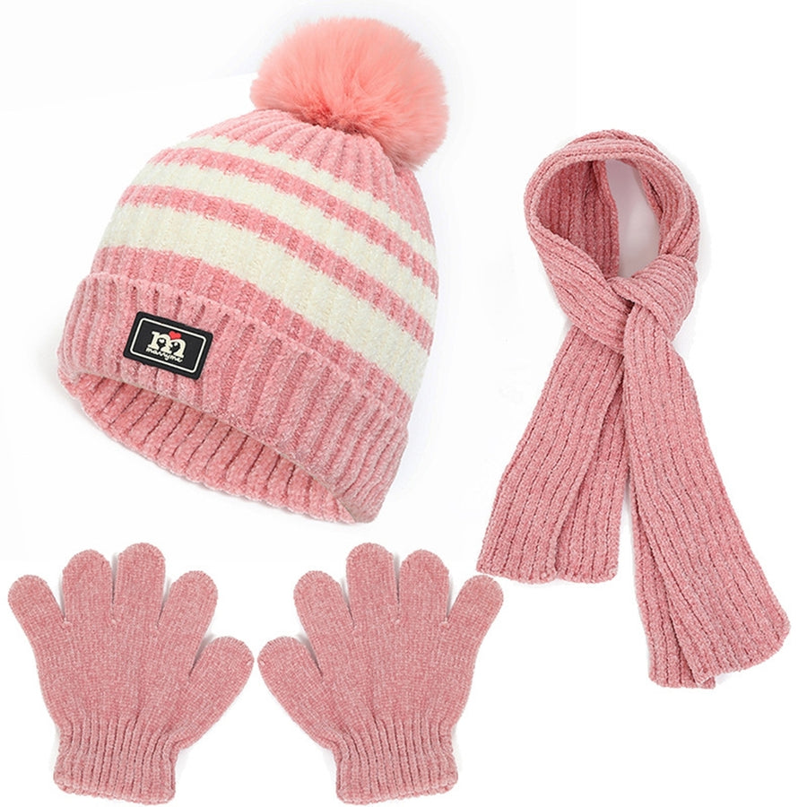 1 Set Children Hat Scarf Gloves Set Warm & Thickened Knitted Hat Gloves Scarf Three-piece Set Autumn Image 1
