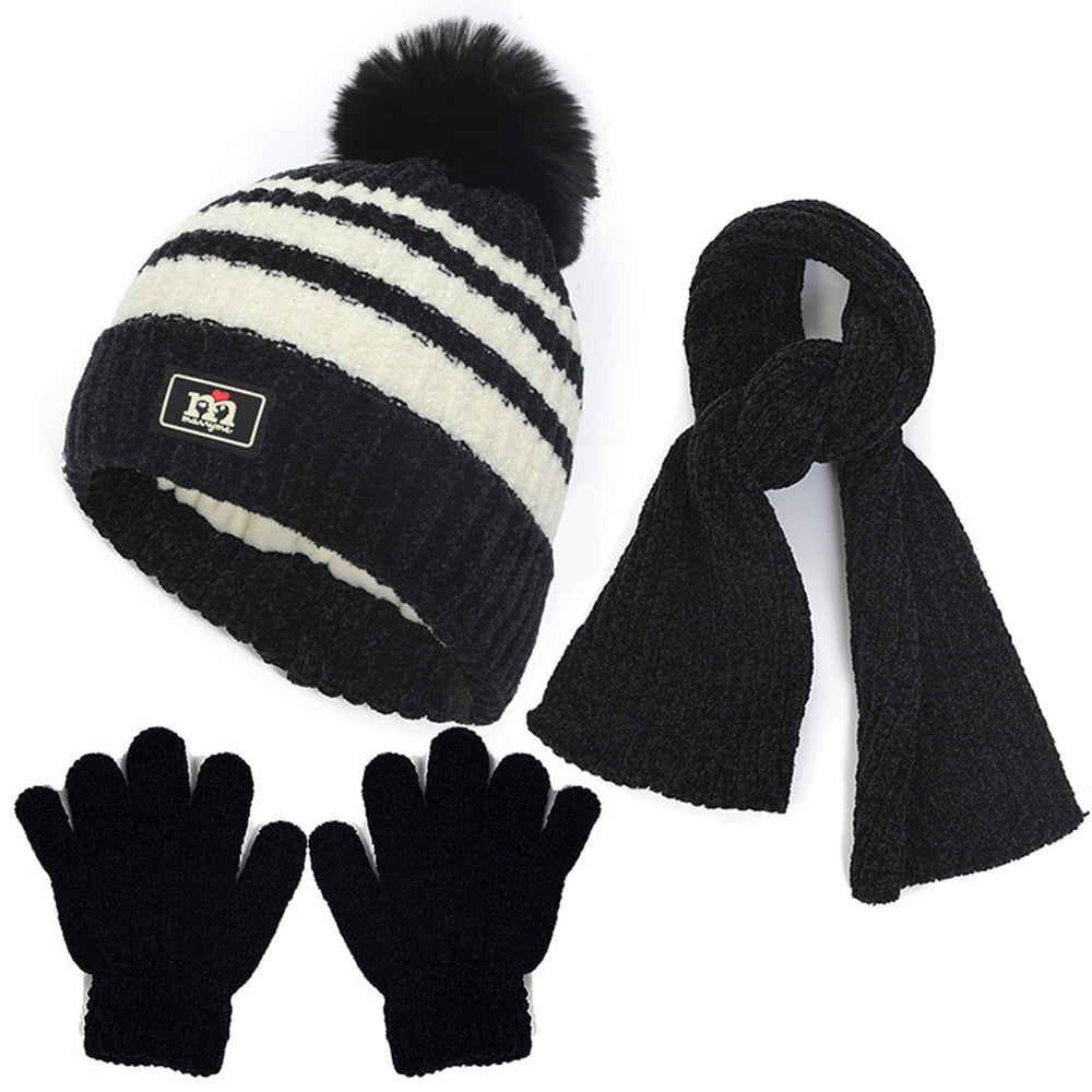 1 Set Children Hat Scarf Gloves Set Warm & Thickened Knitted Hat Gloves Scarf Three-piece Set Autumn Image 2