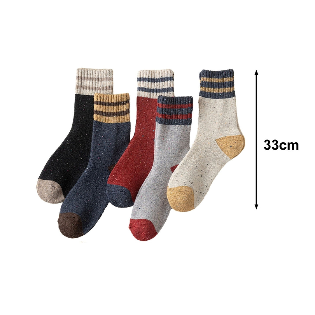 5 Pairs Women Striped Cuffs Crew Socks Dot Pattern Mid-tube Socks Soft Breathable High Elastic Fleece Lining Pile Socks Image 6