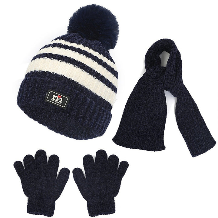 1 Set Children Hat Scarf Gloves Set Warm and Thickened Knitted Hat Gloves Scarf Three-piece Set Autumn Image 1