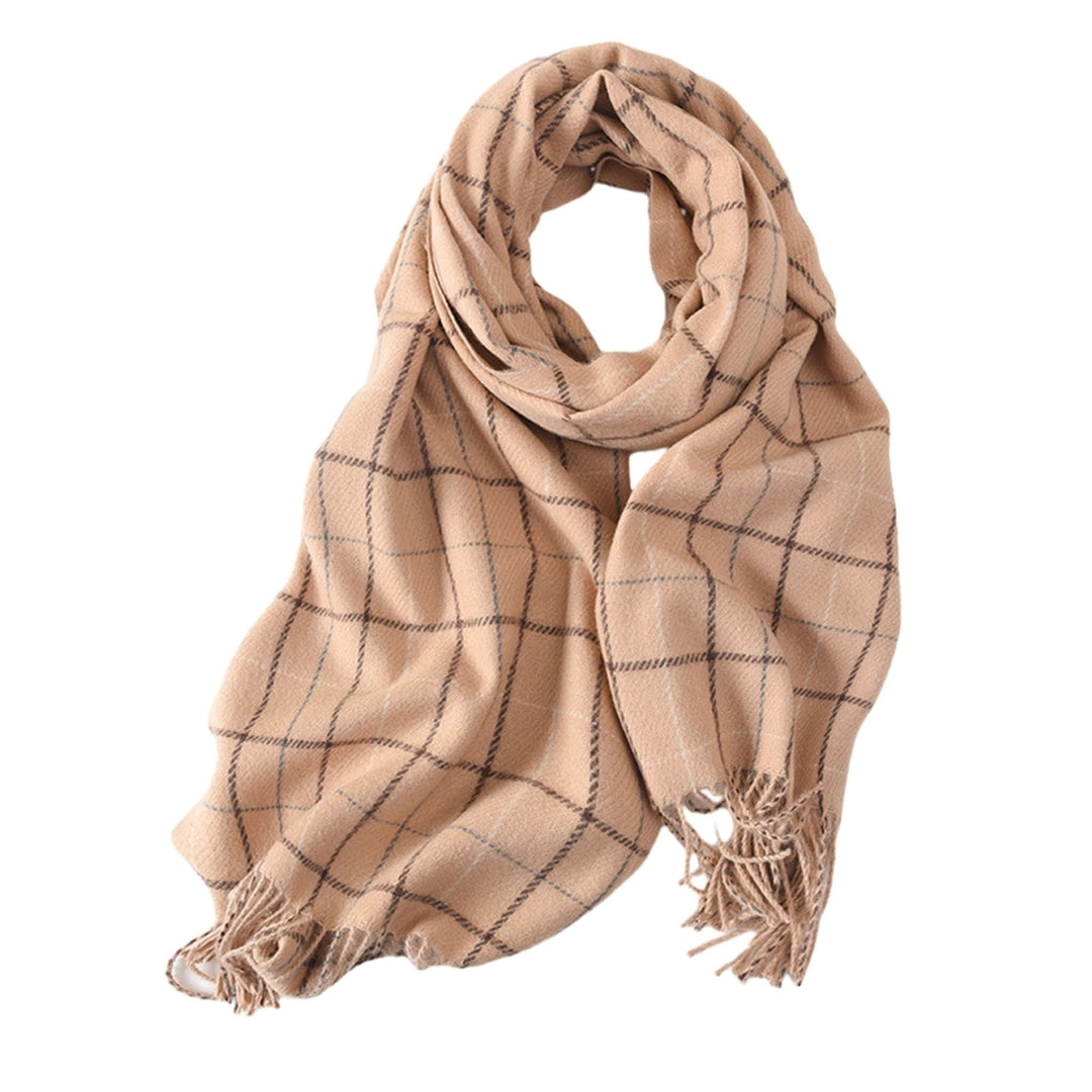 Women Autumn Winter Imitation Cashmere Scarf Plaid Print Thickened Warm Shawl Soft Elegant Tassels Long Scarf Image 4