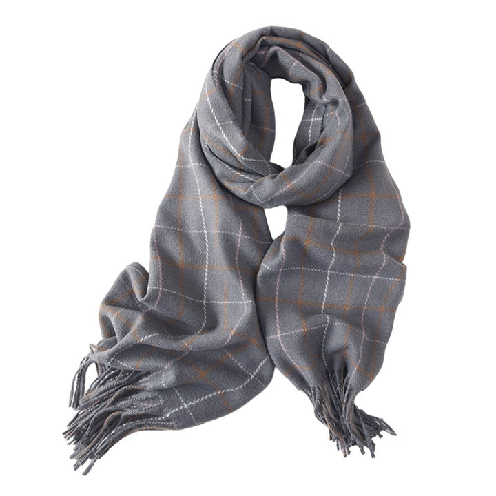 Women Autumn Winter Imitation Cashmere Scarf Plaid Print Thickened Warm Shawl Soft Elegant Tassels Long Scarf Image 1