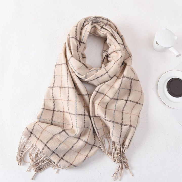 Women Autumn Winter Imitation Cashmere Scarf Plaid Print Thickened Warm Shawl Soft Elegant Tassels Long Scarf Image 9